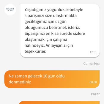 Trendyol English Home Gelmeyen Sipariş, Bekliyorum Acil Dönüş