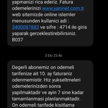 Yaninet Olmayan Abonelik Kesilen Faturalar