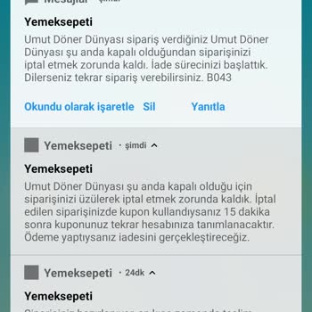Yemeksepeti Hazırlanan Siparişin İptal Olması