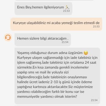 Trendyol Yemek Kurye Teslim Etmedi