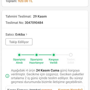Evkiba Siparişim Teslim Edilmedi