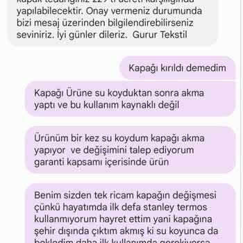 Stanley Termosumdaki Akıntı Sonrası Kırık İade!