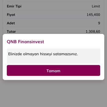 QNB Finansinvest Hisse Satışı Yaptırmıyor