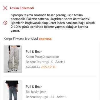 Trendyol Express Ürünüm Kargoda Hasar Aldığı İçin Firmaya İade Edilecek