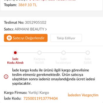 Armani Beauty Çapraz Kargodan Dolayı Ürünün Tekrar Göndermesi Ricası