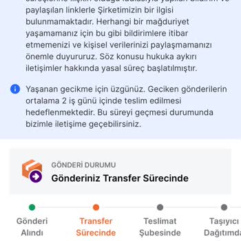 Trendyol Express Ürünüm Hala Transfer Merkezinde.