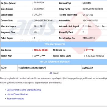 Aras Kargo Ürünüm Başkasına Teslim Edilmiş Temassız Teslim Alma Kodu Sorulmadan