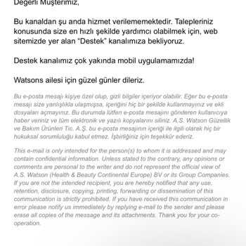 Watsons Setcard Ödeme İadesi Yapılması Hakkında