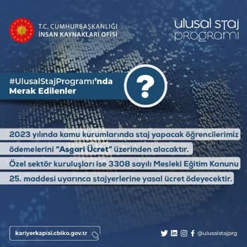 Kariyer Kapısı Ulusal Staj Programı Kamu Staj Ücretim 2 Ay Sonra 2.280,47 TL Ödendi
