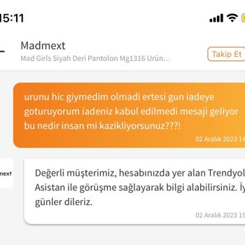 Madmext İadem Kabul Edilmedi