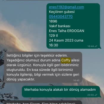 Coffy Teslim Alınamayan Siparişin Ücret İadesi