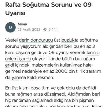 Vestel Derin Dondurucu Bozuldu- Vestel Pişmanlıktır