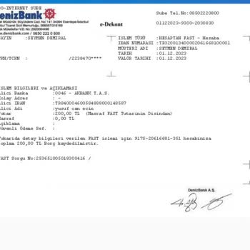 Denizbank Hesaba Para Geçiş Yapmadı