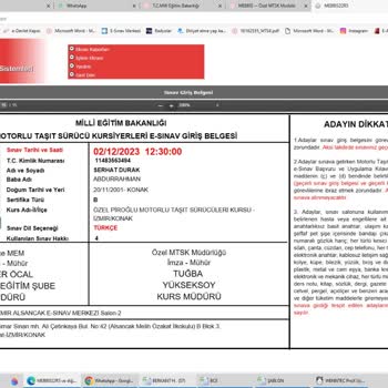 Milli Eğitim Bakanlığı (MEB) E Sınav Sonucu Motorlu Taşıt Kuryesi