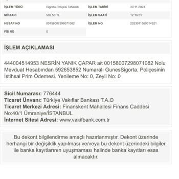Sigorta Poliçe Kesintisi VakıfBank