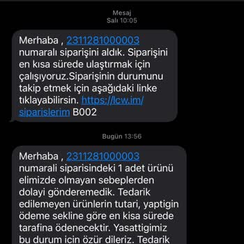 LCW Online Satın Aldığım Ürünüm, Tedarik Edilememiş