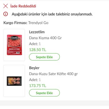 Trendyol/istegelsin Tarihi Geçmiş Et Ürünü Satıyor