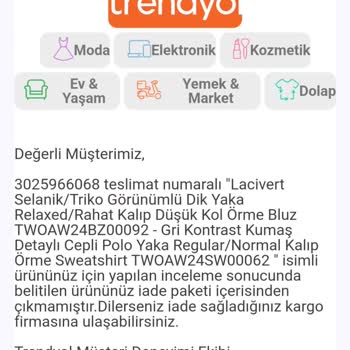 Trendyol Ürün İadesi Gerçekleşmedi