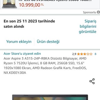 Acer Işıklı Klavye Özellikli Bilgisayar İle Değiştirilmesini Rica Ediyorum