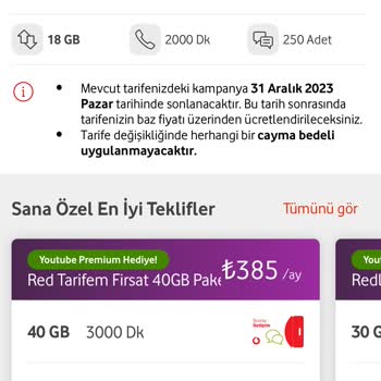 Vodafone Mevcut Tarifemin Yenilenmesini İstiyorum