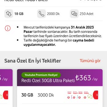 Vodafone Mevcut Tarifemin Yenilenmesini İstiyorum