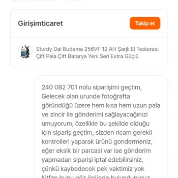 Girişim Ticaret Eksik Gönderilen Ürün