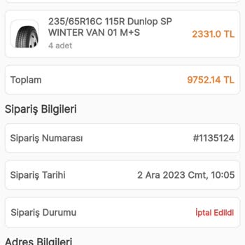 Lastik Borsası Sipariş İptali Ve Para İadesi