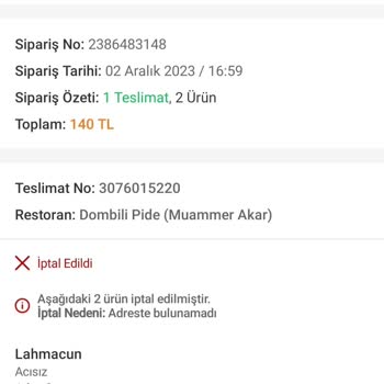 Trendyol Yemek Siparişimi 4 Dakikada İptal Etti. Para İadesi Yapılmadı