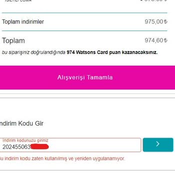 Watsons.com.tr De Eksik Gönderilen Ürüne Tanımlanan Kupon Çalışmıyor