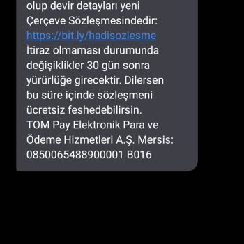 Hadi Tom Pay Üyelik İptali Yapılmasını İstiyorum