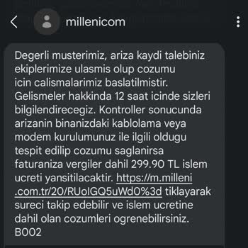 Millenicom Benden Kaynaklanmayan Arıza İçin Ücret Talep Ediyor