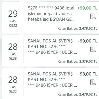 Uber Ücret. İadesi Yapılmadı