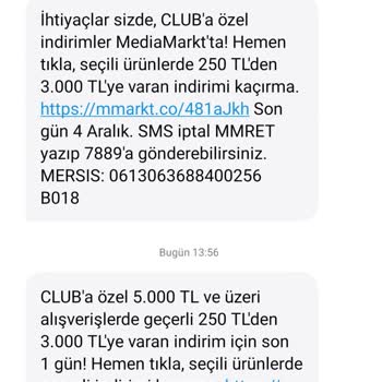 Media Markt SMS İptal Mesajı