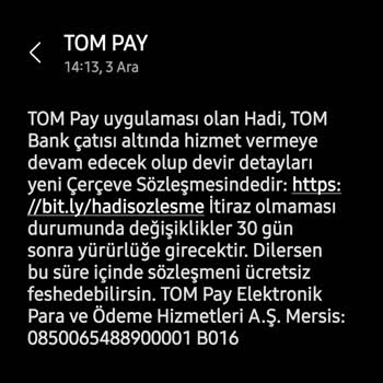 Hadi Tom Pay Uygulaması Değişiklik Şaşkınlığı