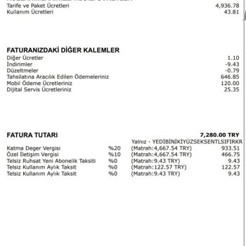 Turkcell Faturada Ve Ödeme Detayları Tutmuyor