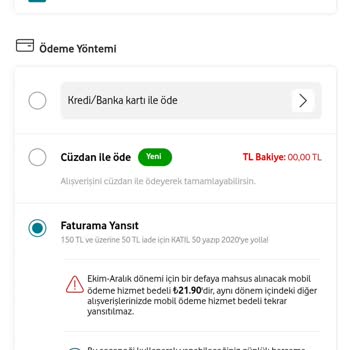 Vodafone Her Şey Yanımda Faturaya Yansıt Yapamama