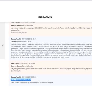 Www.scsarvin.com.tr Ürünlere Para İadesi Vermiyor.
