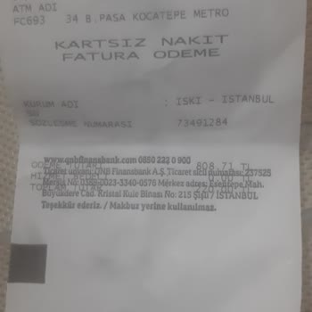 QNB Finansbank ATM'si Kartsız İşlemlerden Faturam Ödenmedi