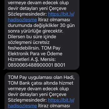 Hadi TOM Pay Sözleşme İptali İstiyorum