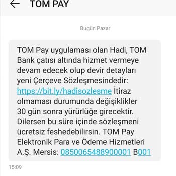 Hadi TOM Pay Bilgim Dışında Oluşturulan Üyelik Ve Sözleşme Feshi Talebi