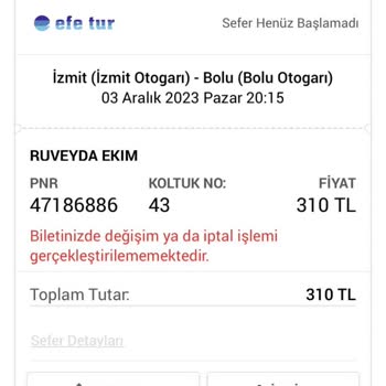 Efe Tur Güzergah Dışı Hareket