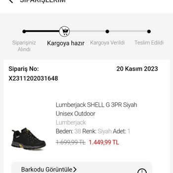 Lumberjack FLO Mağazacılıktan Sipariş Ettiğim Ayakkabı Gelmedi