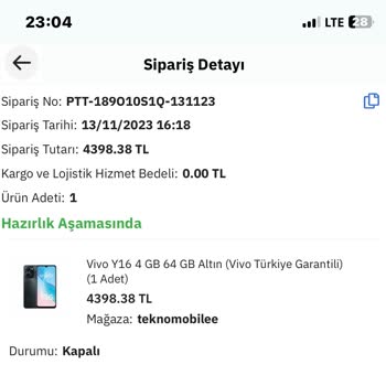 PttAVM Sipariş Verdim Ürün Yok