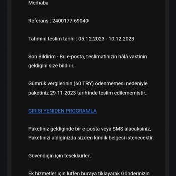 PTT Kargo PTT Bilgim Dışı İşlem Bildirimi