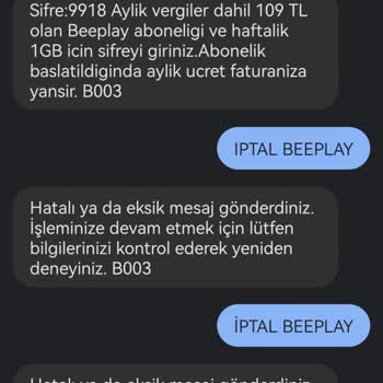 Vodafone 1290 Beeplay Üyelik Mesajı