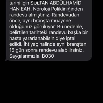 MHRS (Merkezi Hekim Randevu Sistemi) Hastaneden İptal Edilen Randevuyla İlgili Şikayet