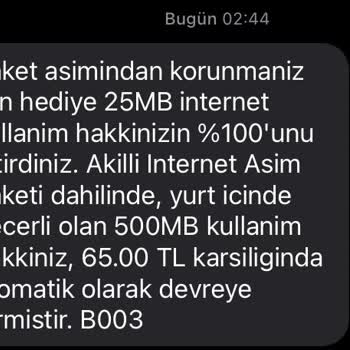 Vodafone Aşım Paketi İptali