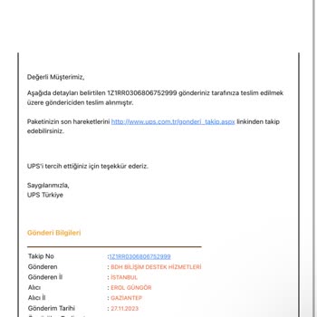 UPS Türkiye Teslimat Sürecinde Yaşanan Gecikme