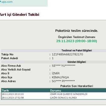 UPS Türkiye Kargomun Teslim Edilmemesi