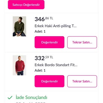 Pazarama Siparişlerin İade Olması
